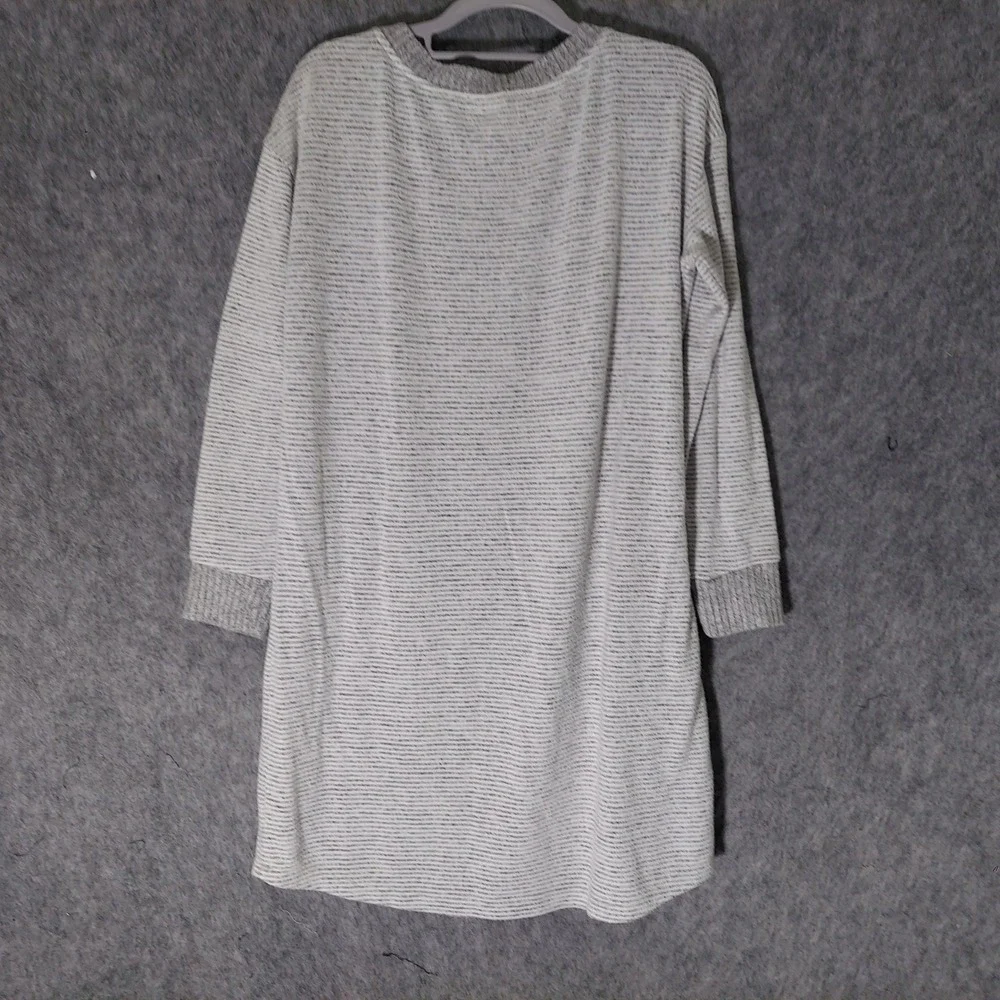 Soma Sleep Shirt Dress L Gray Striped Loungewear V Neck Long Sleeve Stretch Soft